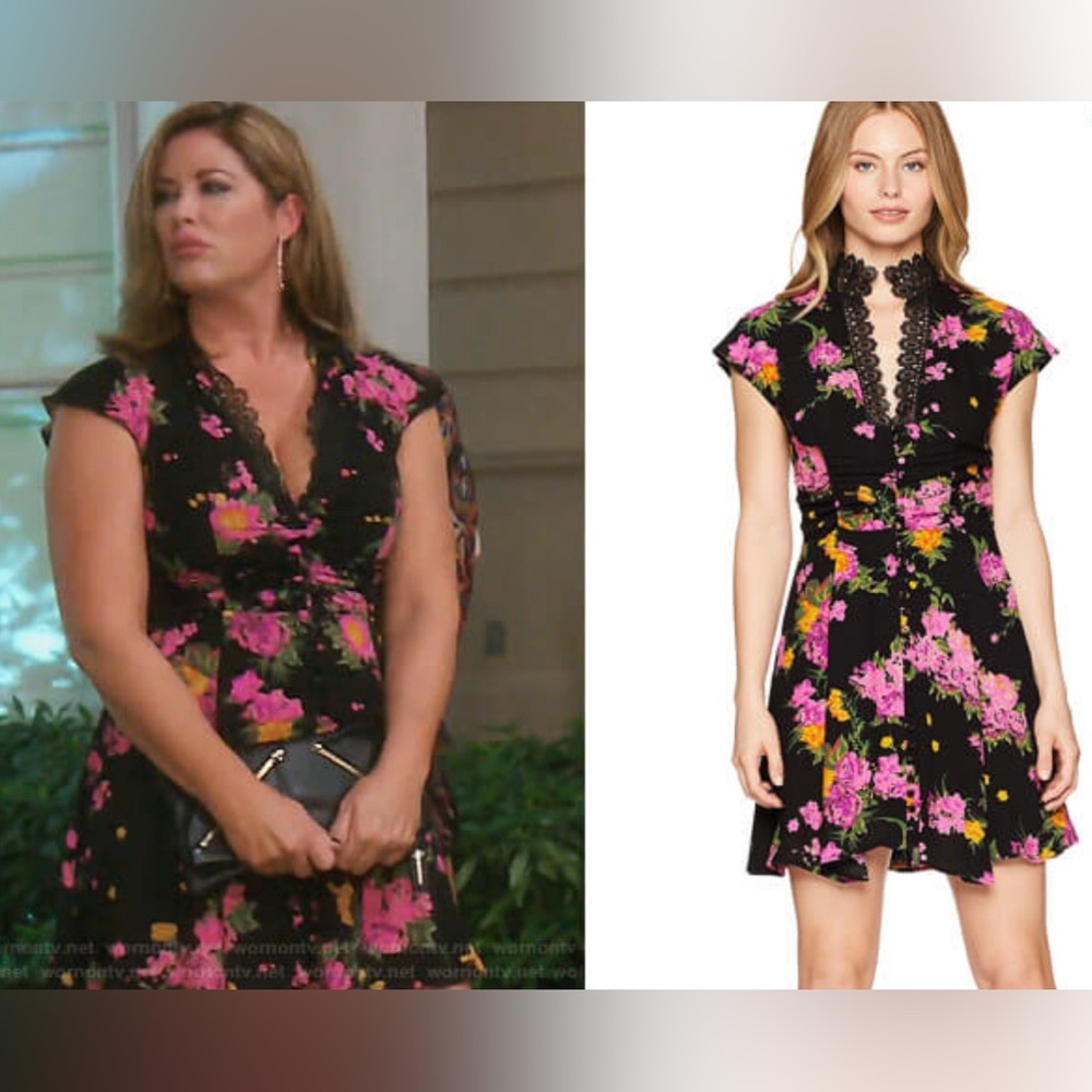 FREE PEOPLE Womens 1667 Black Floral Lace Trim Short Sleeve Dress, Size 8